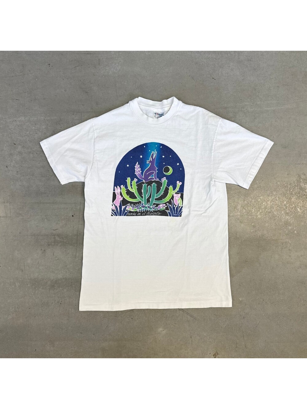 Vintage 80s Hanes Night in the Desert Art Graphic T-Shirt White Medium